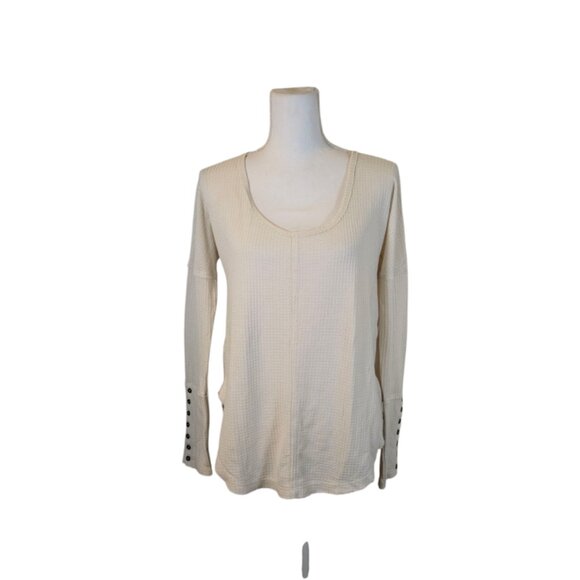 Lucky Brand Waffle Knit Top Size Small Cream Casual Bohemian - Picture 1 of 9